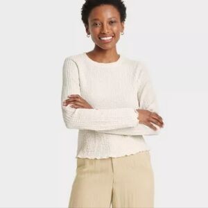 Women's Long Sleeve Crinkle Top - A New Day Textured Long Sleeve Top Sz XL